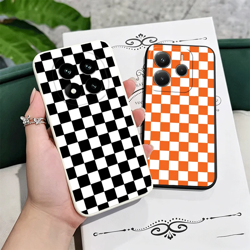 Retro Classic Chess Board Grid Soft Phone Case For Xiaomi Redmi Note 12 13 14 15 Pro Plus + 12S 11S 4G 11T 5G Black White Couple