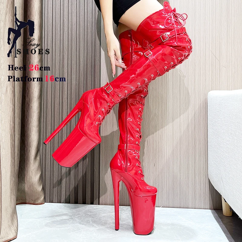 

26cm/10Inches Super High Women Thigh High Boots Fetish Platform Booties Cosplay Shoes Over-the-Knee Strappy Sexy Women Boots