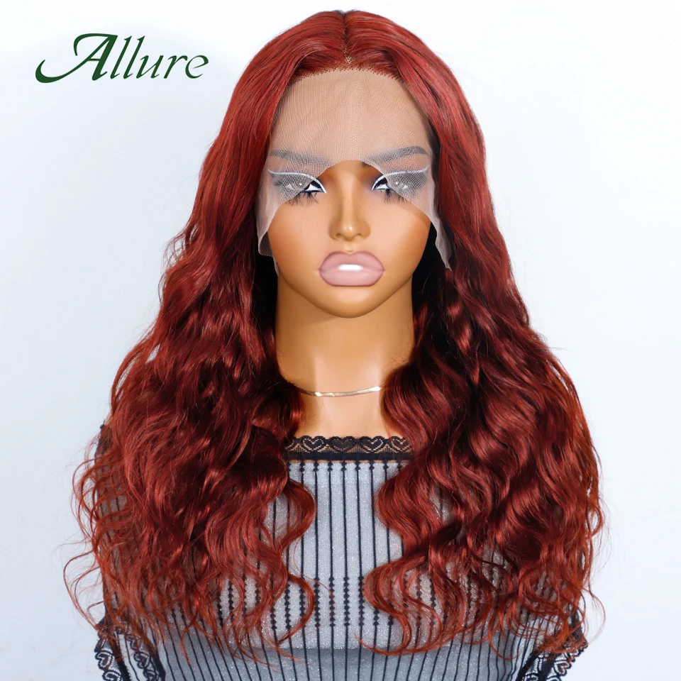 T Part Lace Front Human Hair Wig HD Прозрачный бразильский объемный волнистый парик для чернокожих женщин Коричневый цветной парик из волос Allure