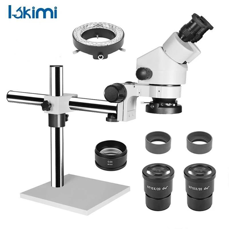 Lakimitools Binocular Stereoscopic Microscope, 7X-45X Magnification, LED Light, Single Arm Boom Stand,LK-MS02A