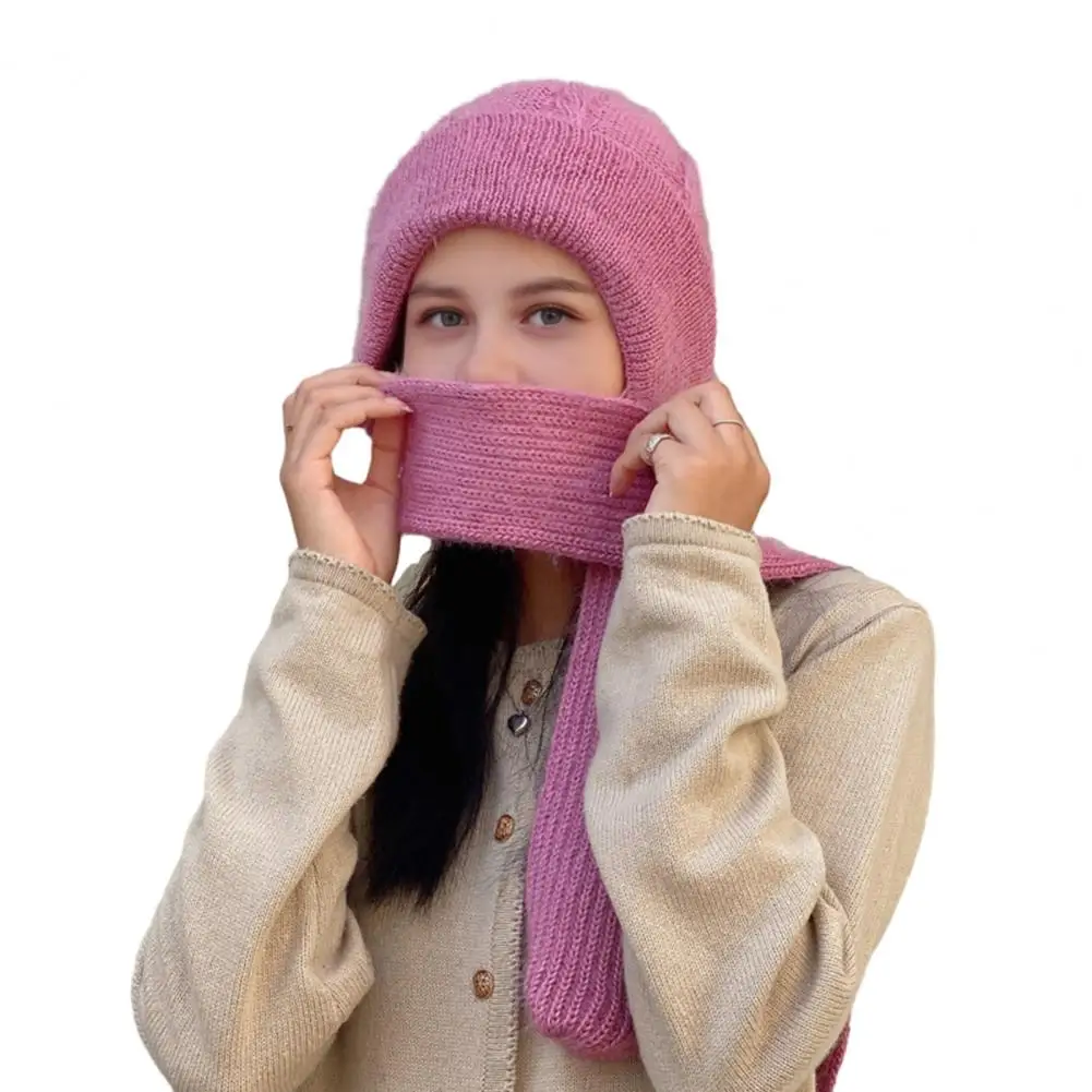 Scarf Hat Solid Color Lightweight Thermal Knit Hat Autumn Winter Outdoor Activities Travel Cycling Headwear