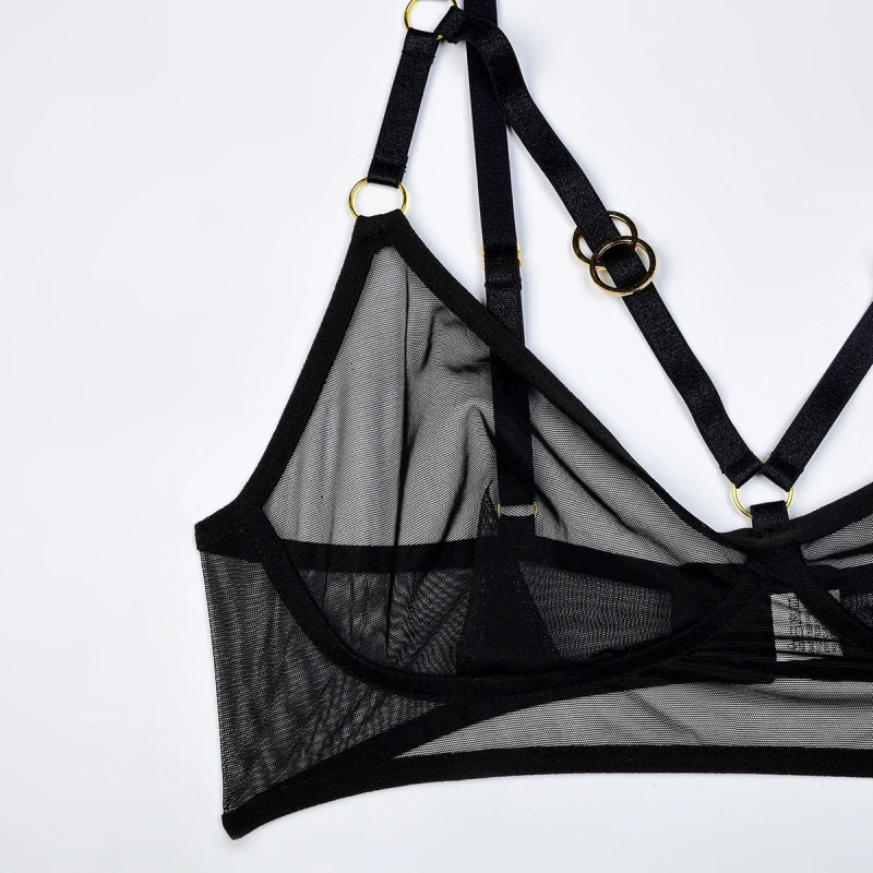 Bikini-Unterwäsche-Set, Metallring-Schnalle, Netz-Badeanzug trennt vierteiliges Set