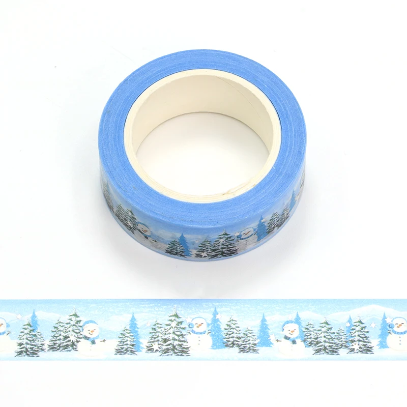 Washi Tapes for Gift Round and Journal, Masking Tape, Cute Staacquering, Deco Silver Foil, Snow World Blue Christmas Trees, 10 PCs/Lot, Nouveau