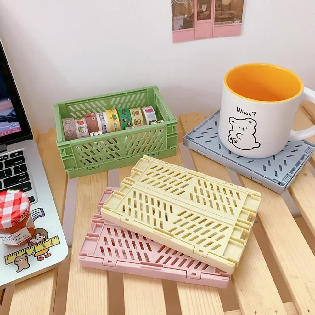 Foldable Plastic Desk Organizer Collapsible Plastic Folding Storage Box Basket Cosmetic Container Desktop Holder for Office Home