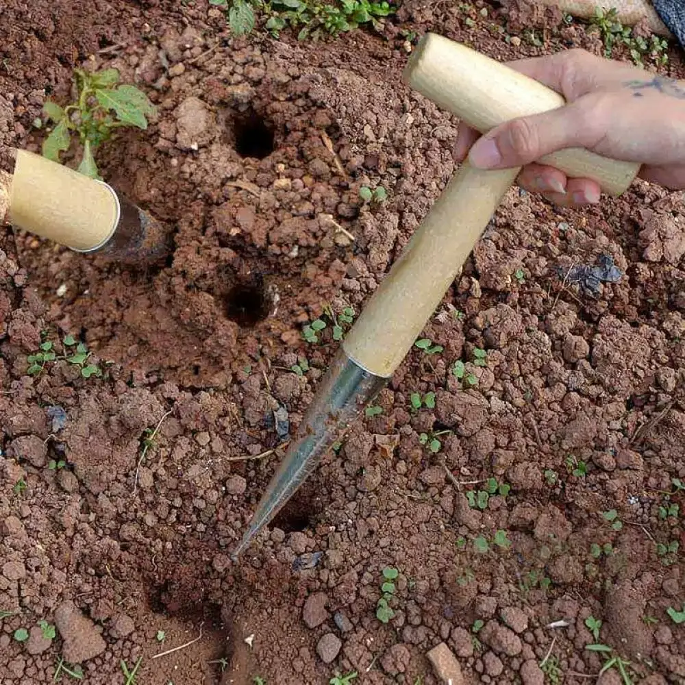 Garden Manual Dibber Tool Wood Handle Soil Hole Maker For Planting Seedlings Sowing Seeds Horticulture Yard Supplies