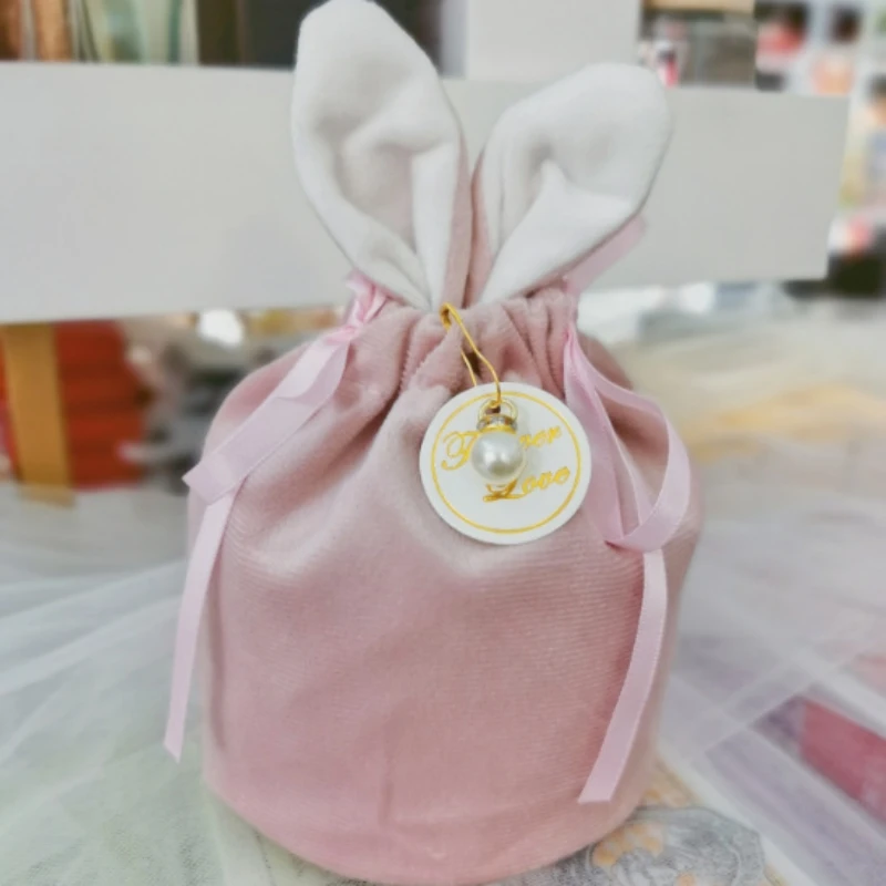 10/20 Pcs Wedding Velvet Bunny Ear Candy Tote Bag Birthday Party Gift Box Baby Shower Chocolate Packaging