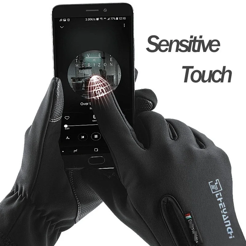 1 Pairs Winter Gloves Men Touchscreen Non-Slip Unisex Waterproof Windproof Warm Cycling Cold Gloves Fashion Zipper Sports Gloves