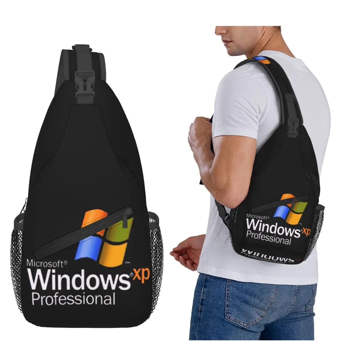 

Windows XP Chest Bag Men Sling Crossbody Backpack Chest Bag Travel Hiking Daypack Shoulder Bag