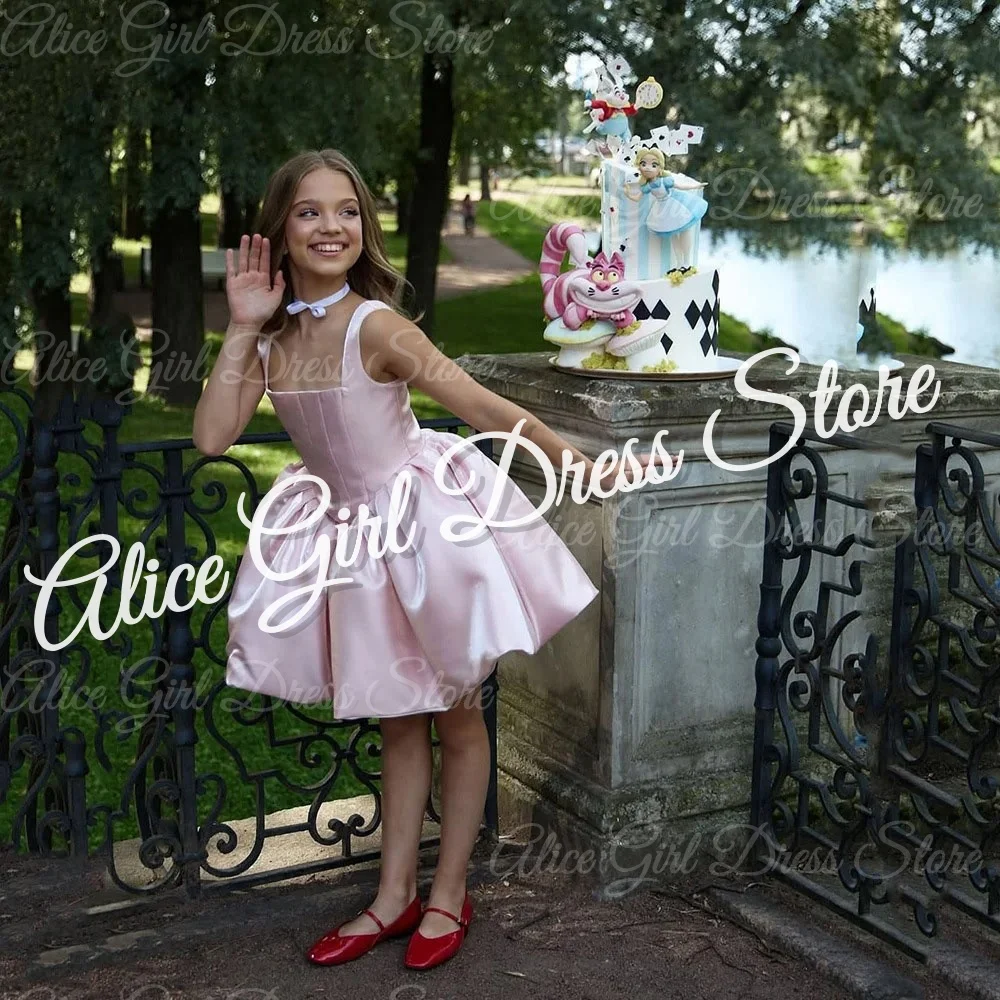 

Customized Pink Square Neck Flower Girl Dresses for Wedding Sleeveless First Communion Lovely Baby Kids Birthday Party Gowns