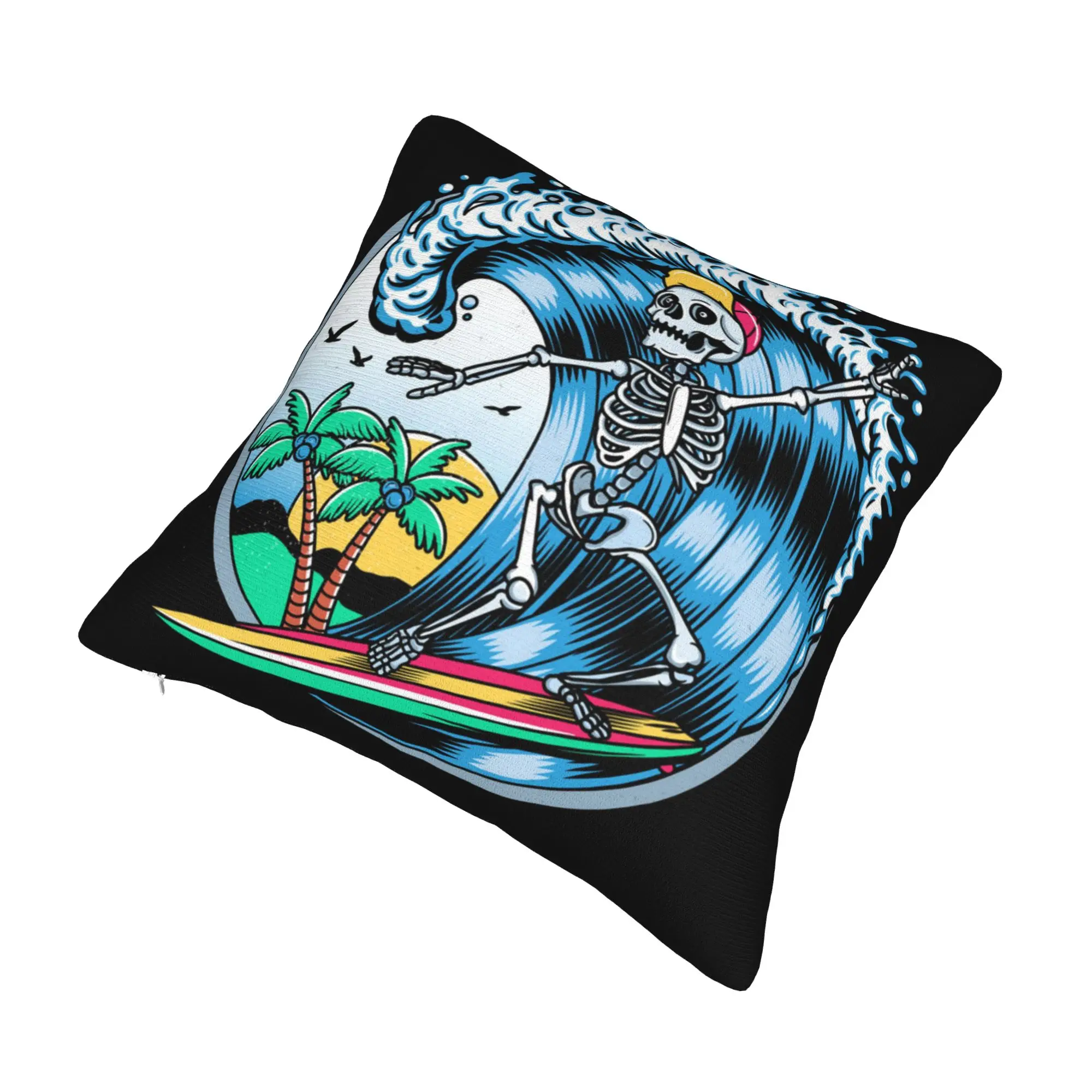 Summer Surf Rider Skull Surfing Pillow Case 45x45cm Home Decorative Nordic  Chair Cushion Square Pillowcase