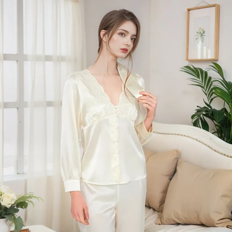 High Quality Hot Selling Real Silk Pajamas for Women 2024 Spring and Autumn Ladies Home Leisure Suit