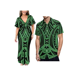 Fall New Style Fiji Tonga Samoa Polynesian Tribal Print Women Elegant Back Neck Belts Long Ladies Dress V Neck Long Party Dress