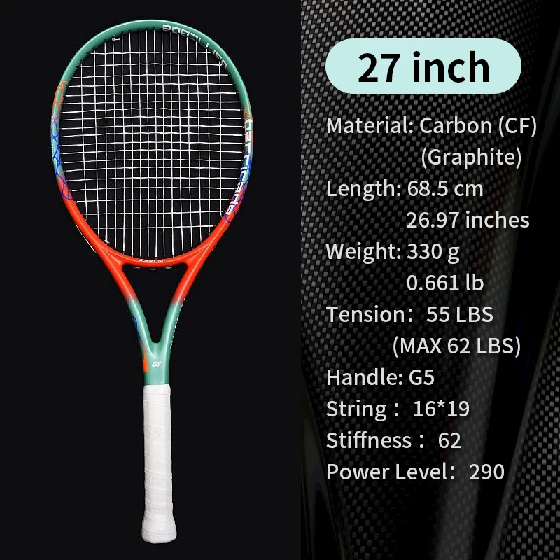 2-حزمة الكبار 27 بوصة مضرب تنس مادة ألياف الكربون خفيفة الوزن عالية المرونة المهنية الذكور امرأة الدفاع الهجومي #6