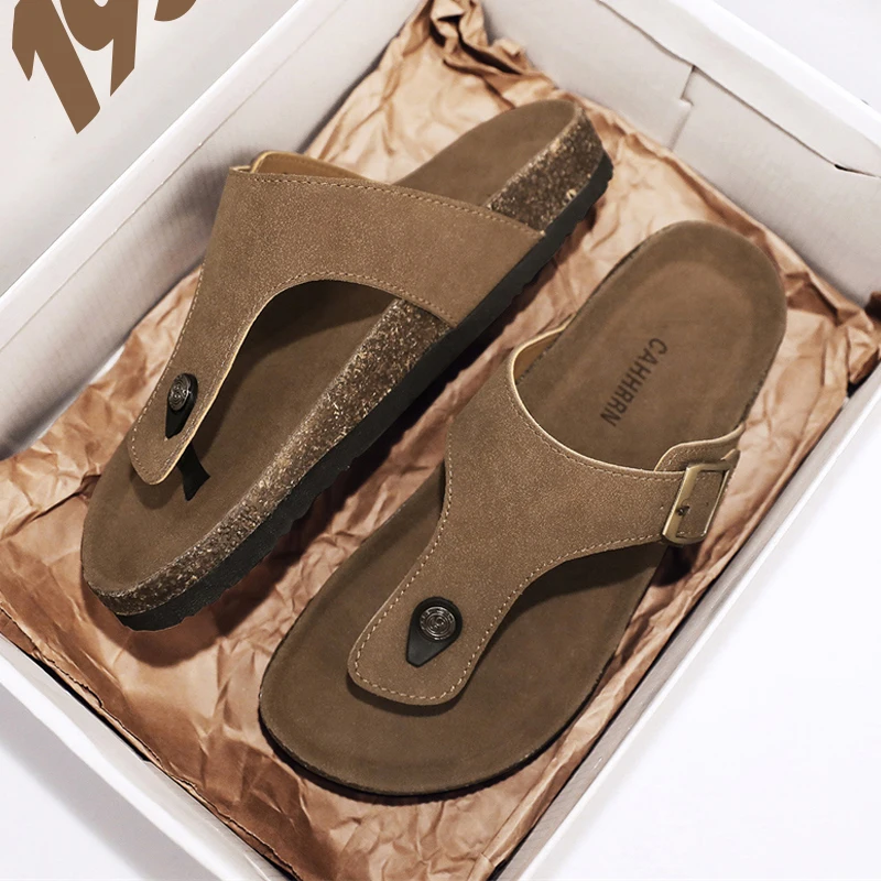 CYYTL Men Slippers Casual Summer Sandals Outdoor Beach Shoes Slides Comfort Lightweight Leather Adjustable Buckle Flip flop Flat