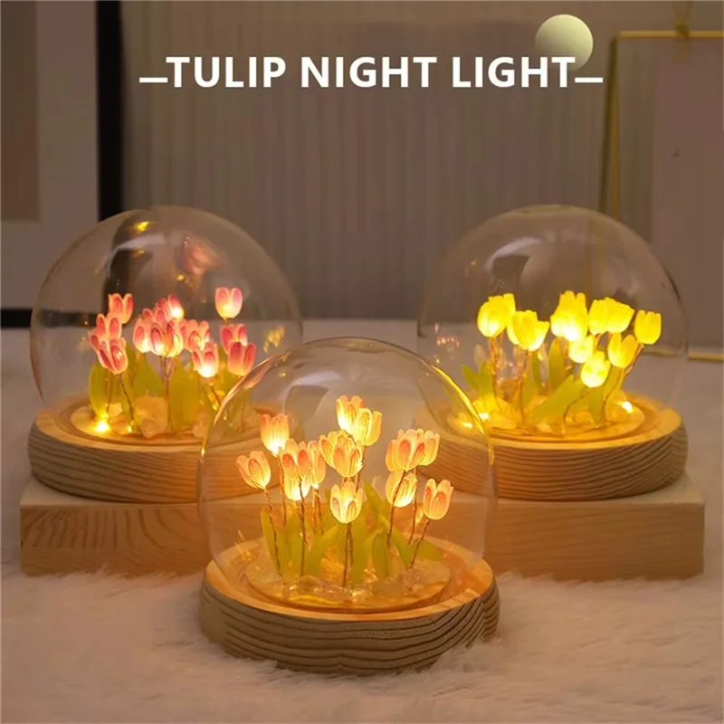 

LICE-Artificial Tulip Flower Night Light Handmade DIY Bedside Lamp LED Night Lamp Bedroom Decor Birthday Gifts Table Lamp