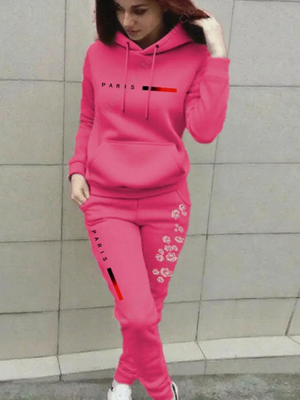 Women's Tracksuit Matching Set Athleisure Fall Winter Outfits PARIS Graphic Letter Print Fleece Hoodies and Pants Sets for Women
