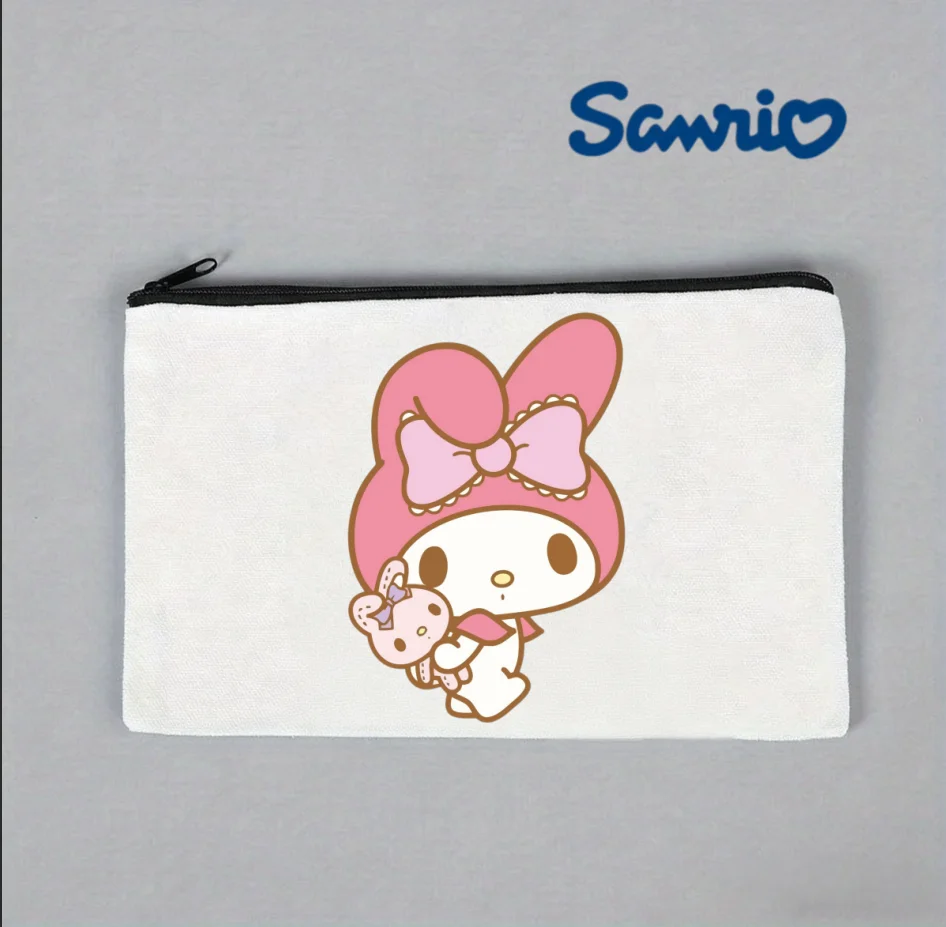 

1PC Sanrio Kawaii My Melody Pink Lace Bow Canvas Cosmetic Bag Double-side Print Portable Daily Organizer