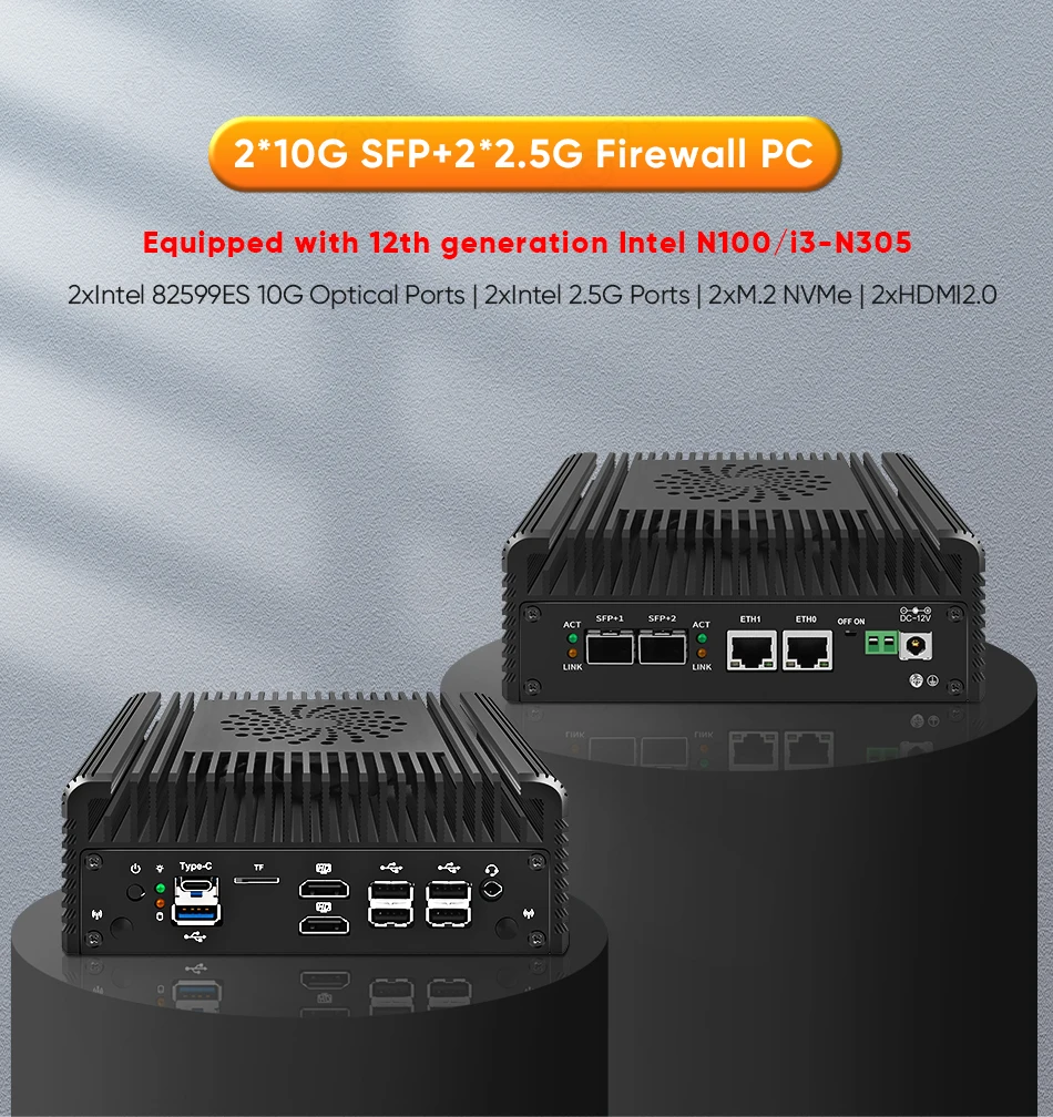 Topton Solid Firewall PC Computer Intel N150 N100 2x10G SFP or 2x10G 2x2.5G LAN Type-C 2xNVMe+SATA NAS Mini PC Home Lab Server