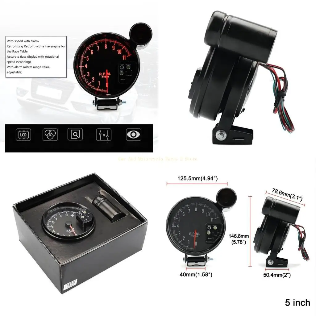 

7 Color LED Auto Tachometer Tacho Gauges 0~11000RPM Meter 127mm 5Inch RPM Meter