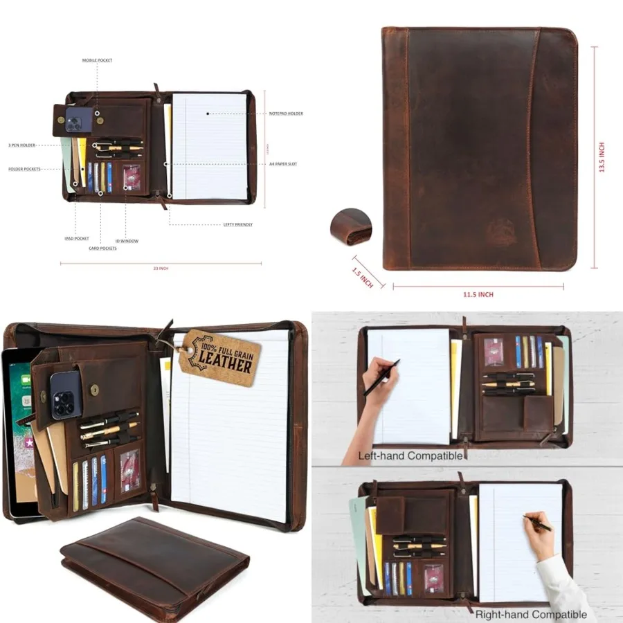 

Leather for Men, Organizer with Zipper for Men Women, Leather Padfolios Business Resume Legal Pad Notebook Binder for A4/Pad