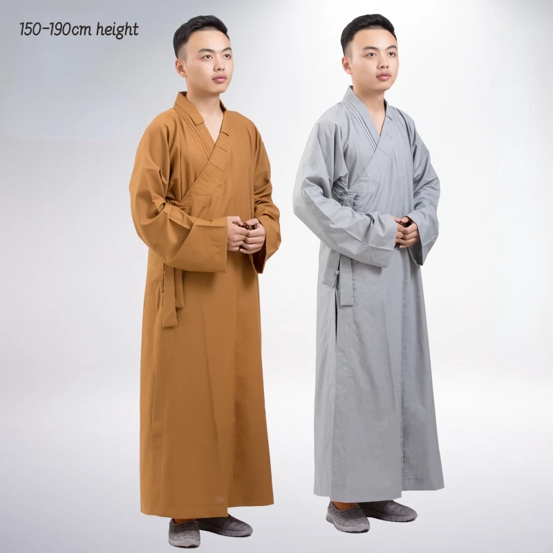 Yellow Gray Adults Men Monk Long Robe Gown for Traditional Buddhist Monks Meditation Clothes Tibetan Buddist Robes for Adults