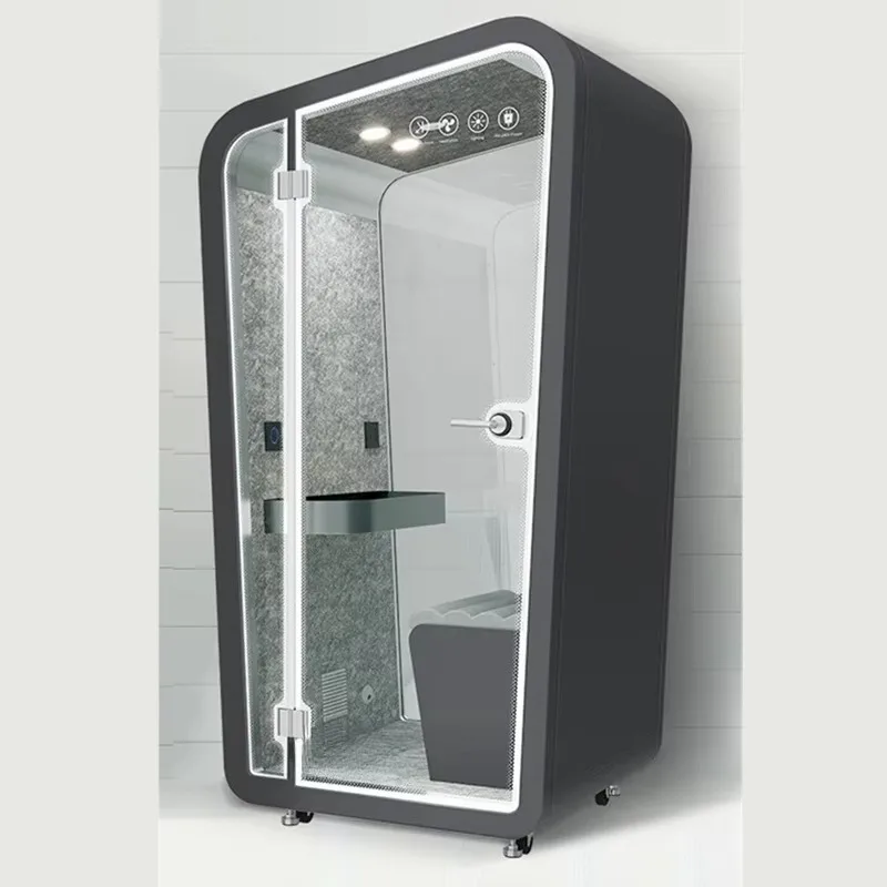 H Black modern steel modular soundproof call booth, suitable for home office and hotel use, mobile rental booth