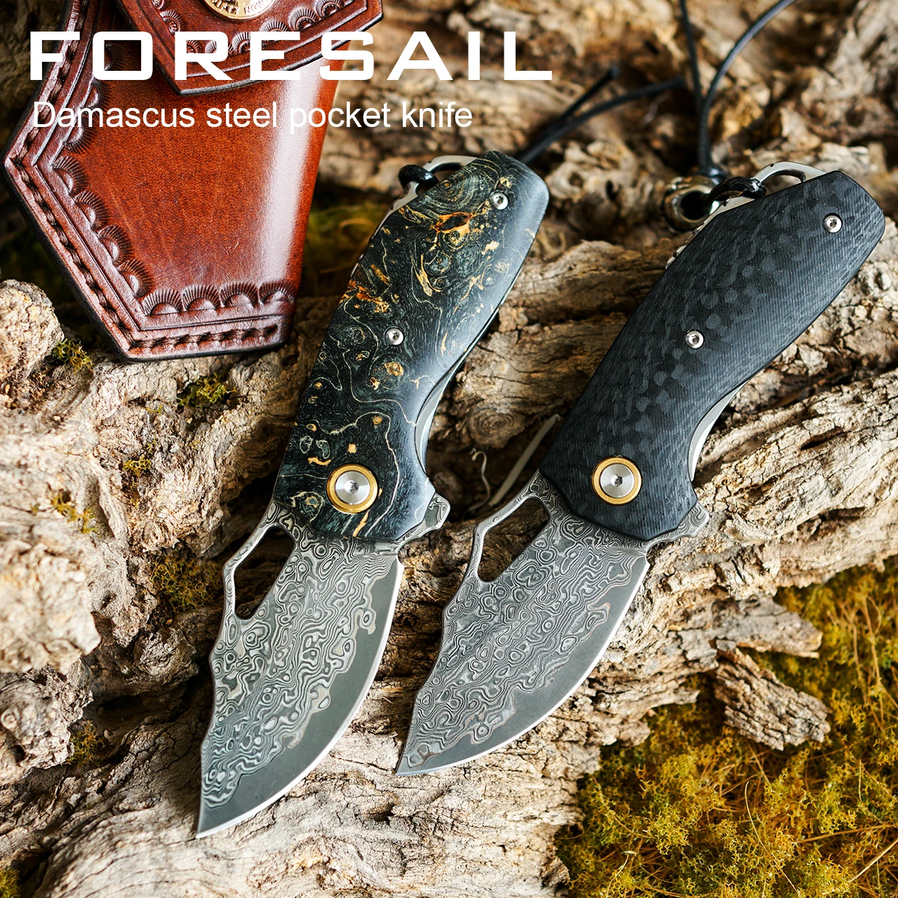 

EDC Folding Pocket Knife Handmade Damascus Steel Blade Stabilized Wood Handle Outdoor Camping Tool Keychain Men Daily Carry Gift