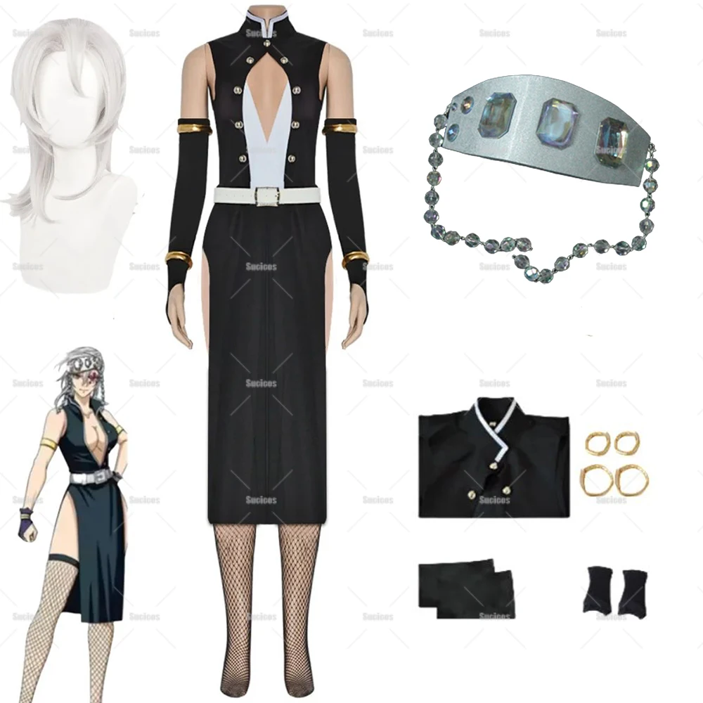 أنيمي Uzui Tengen تأثيري حلي شعر مستعار أغطية الرأس الصوت التنفس الإناث فستان مثير فريق موحدة امرأة هالوين لعب الأدوار الزي