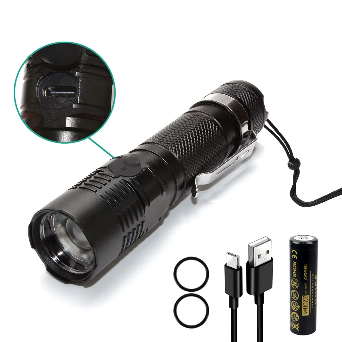 Sofirn S11C Zoomable Flashlight 1000lm LH351D 5000K LED Torch Portable USB C Rechargeable 18650 EDC Lantern with Power Indicator