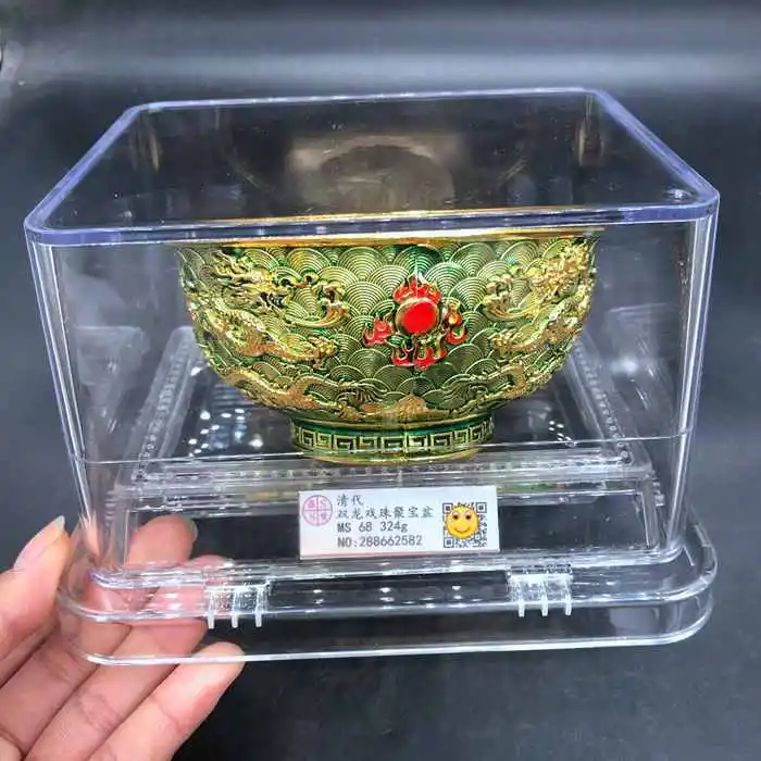 Antique miscellaneous collection, please Qianlong year-made cloisonne double dragon play bead bowl box coin