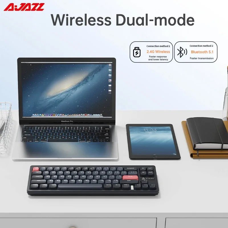 AJAZZ AKL680 65% Mechanical Gaming Keyboard Ultra-slim Wireless 2.4G Bluetooth 5.1 Low Profile Keyboard for Mac Windows Laptop