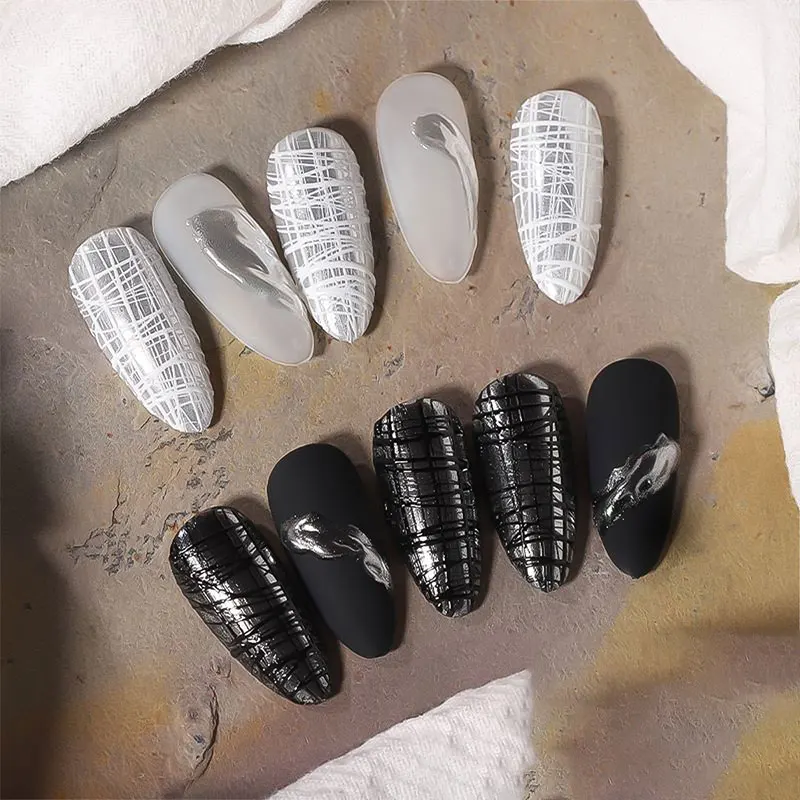 Wire Drawing Gel Nail Polish Black White Spider Web Gel Nail Art Design Painting Liner Glue Gel Reflective Top Coat