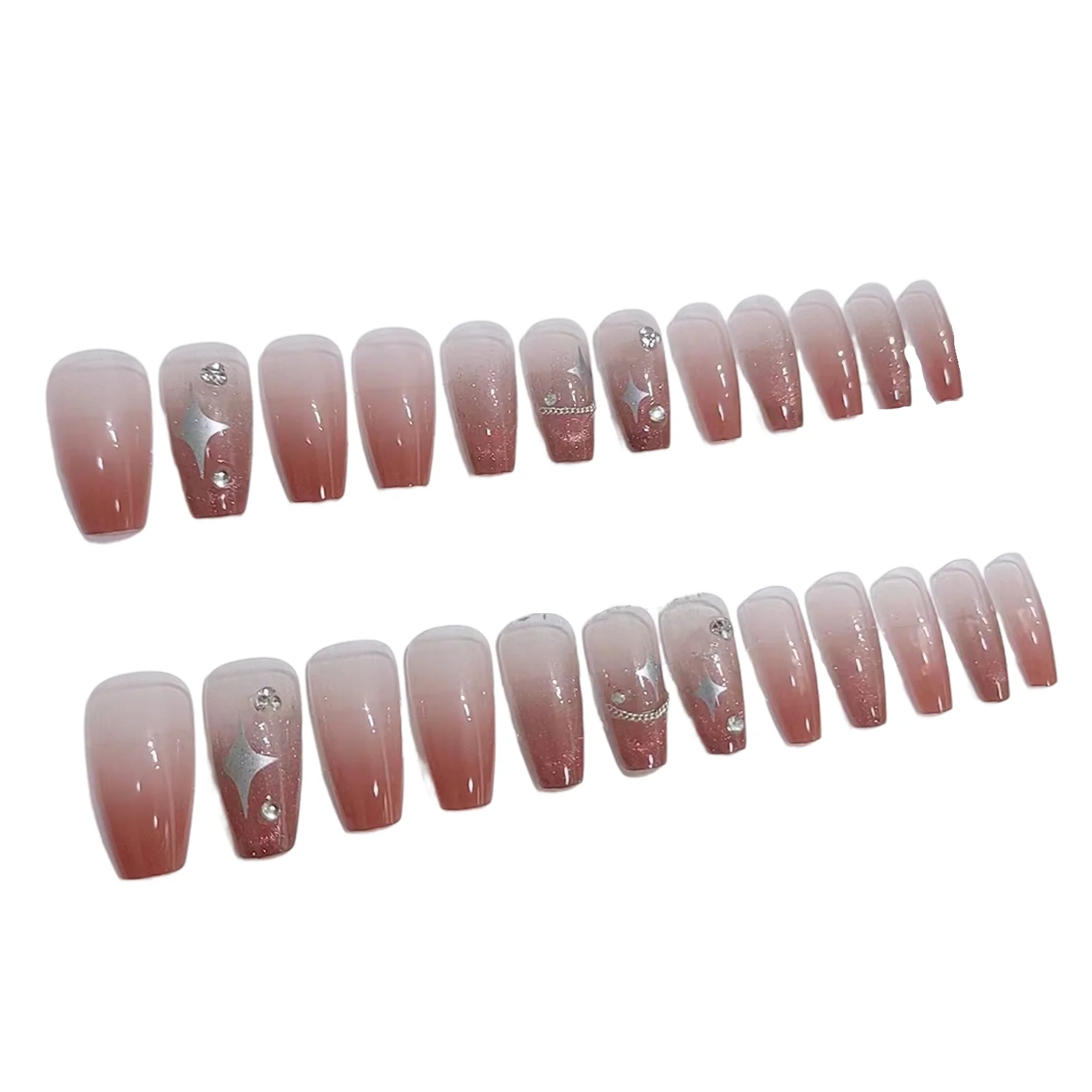 Gradient Color Pink Square False Nail Full Coverage Waterproof Eco-friendly Nail for Travel Music Concert Stage Performance