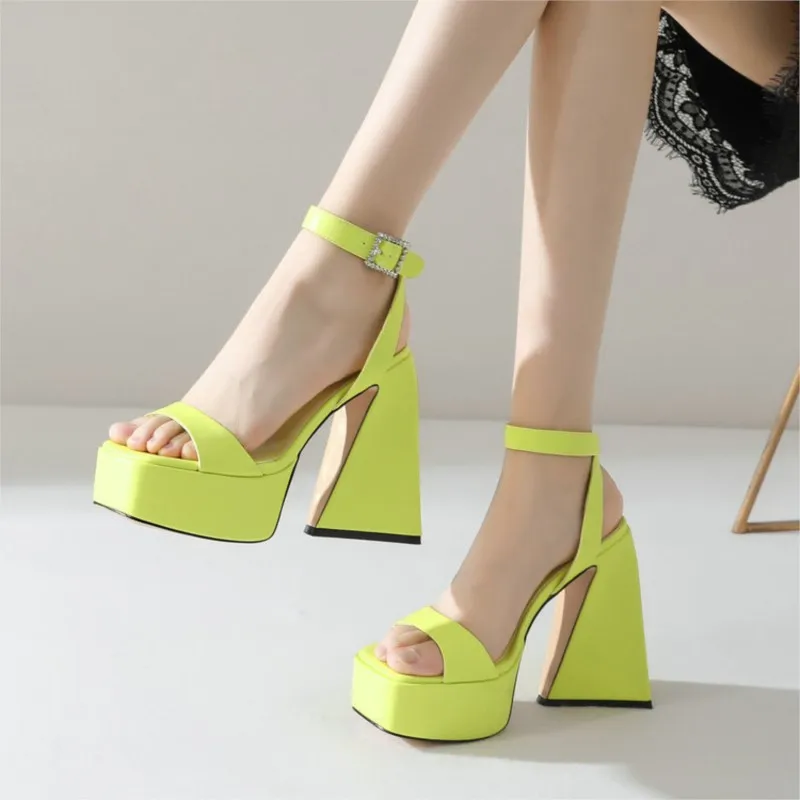 2026 New Fashion Coarse Heel Waterproof Platform High Heel Sandals Women's Head Thick Sole Ultra High Heel Shoes with One Belt