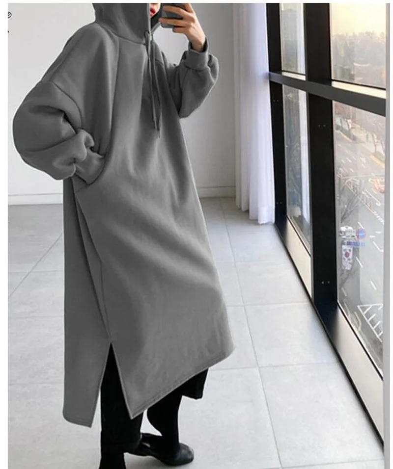 Female Women Long Jacket Coat Outwear Fleece Hoodies Autumn Winter Casual Ladies Hooded Long Trench Coat Overcoat Plus Size