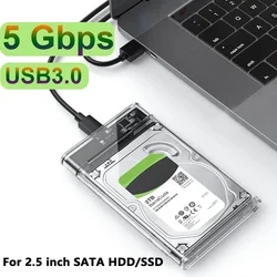 ラップトップ用の透明なハードディスクケース,PC用のSSDストレージケース,USB 3.0, 5gbps,2.5インチ