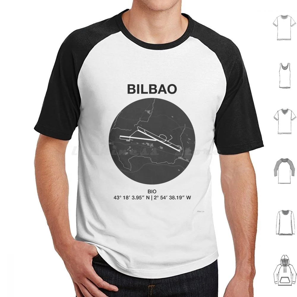 Bilbao Airport Map T Shirt Big Size 100% Cotton Airport Flight Pilot Idea Ios Cell Idea Airplane Plans Bilbao Organic Basque