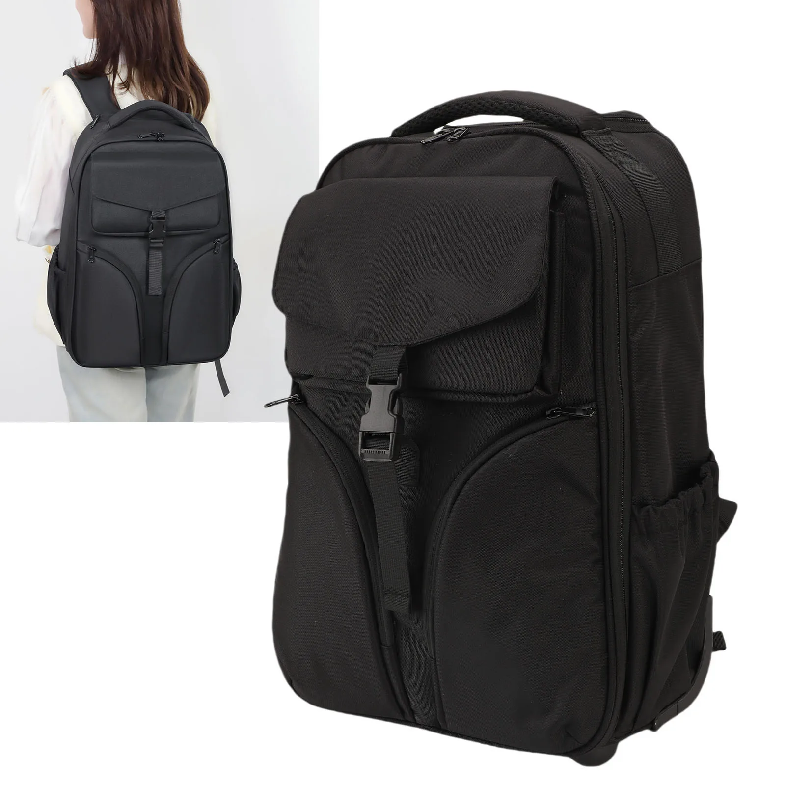 

Trolley Backpack Removable Vacuum Bag Wheeled Shoulder Bag 30L Capacity Water Proof Fabric Built in Pull Rod for Daily Commute