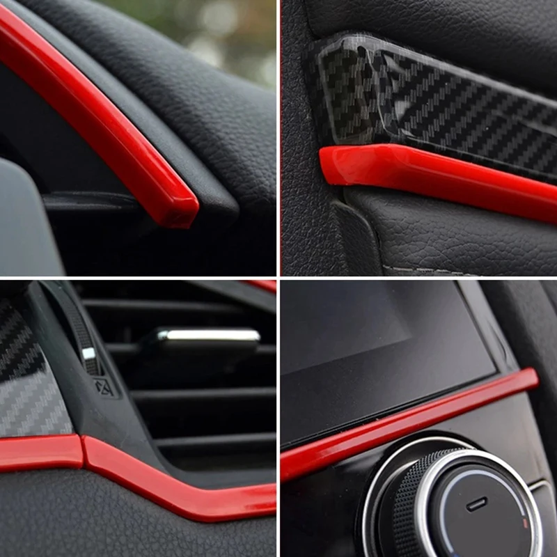 Guarnição da tampa do painel do console do carro da fibra de carbono, adesivos decorativos para Honda Civic 10Th 2016-2021, 9pcs