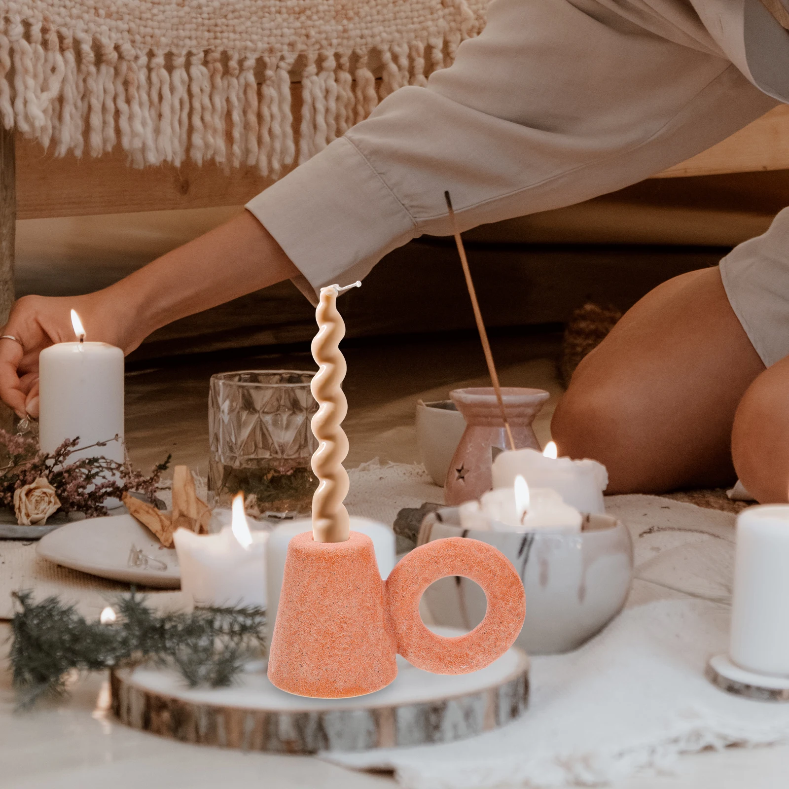 

Desktop Candlestick Ornaments Ceramic Candlesticks Decor Retro Figurines Holder Decorations Candlesticker