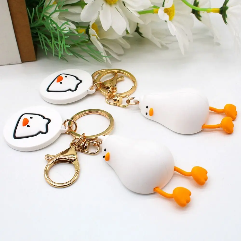 Car Keyfob Lying Down Duck Cartoon Lying Down Duck Keychain Animal Trinket Lying Duck Doll Keyring Ins PVC Key Ring Gift