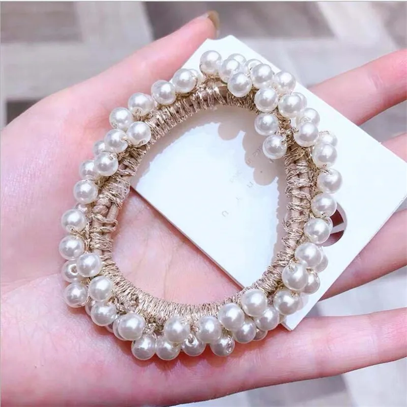 Elegant Lady Rubber Band Rope Pearl Hair Ring Girls Beaded Scrunchies Rubber Bands Ponytail Hair Accessories Elastic Headband