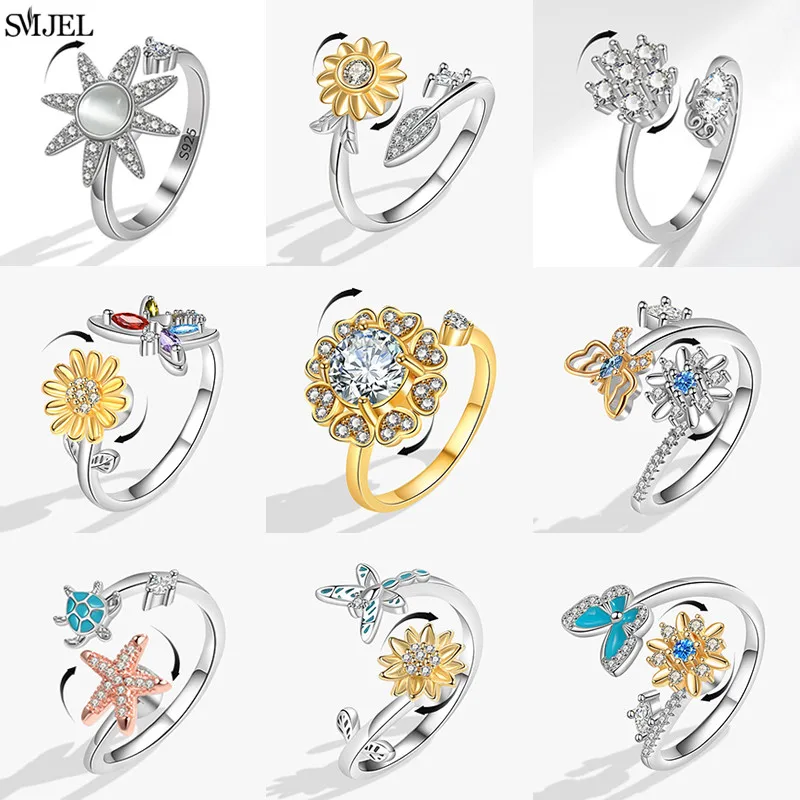 Anel de ansiedade animal dos desenhos animados fidget spinner anéis de dedo ajustáveis moda flor borboleta dedo jóias anillos de ansiedad