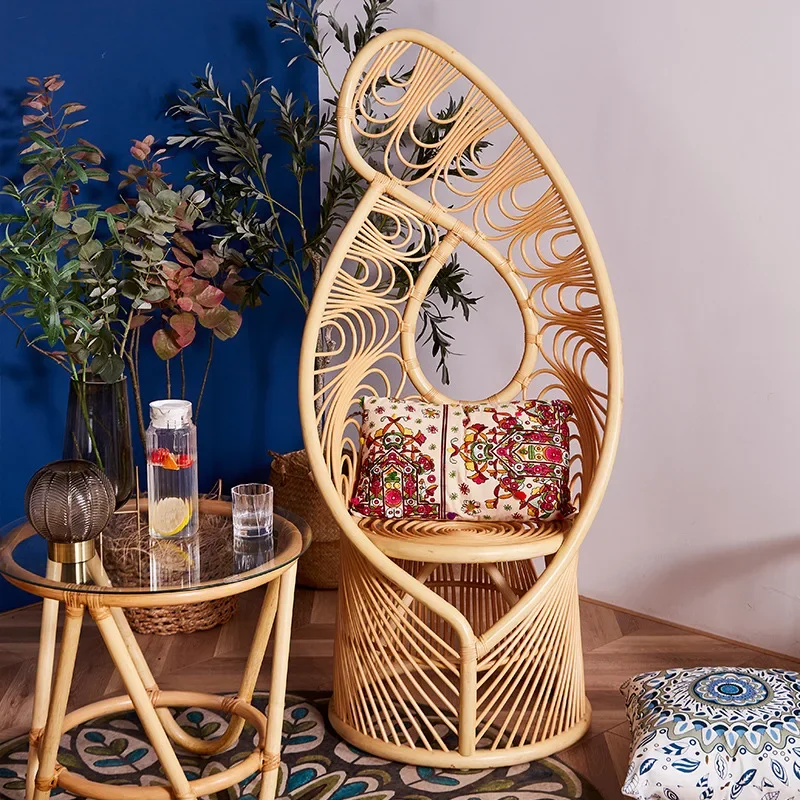 DSA wind rattan chair retro rattan recliner balcony living room courtyard leisure chair home high back sofa chair