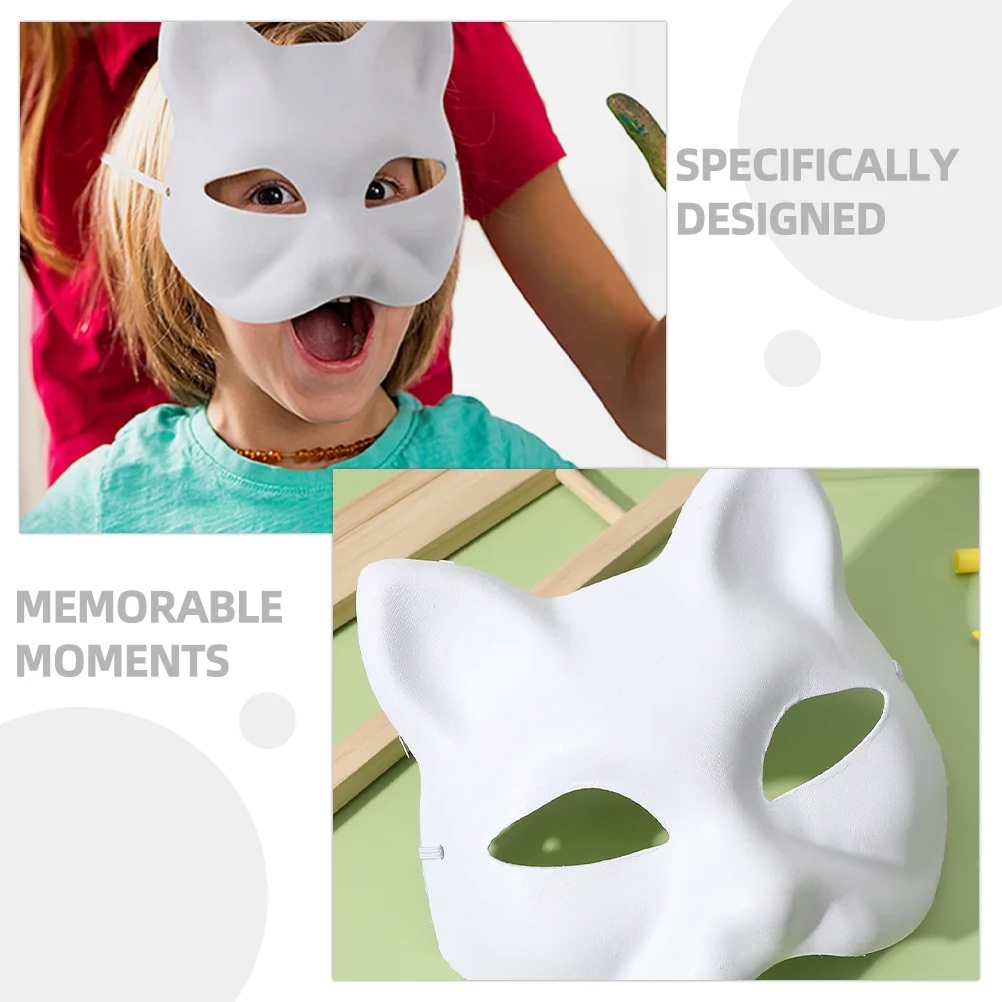 Blank Hand Drawn Mask Paintable Masks Cat White Fox Japanese DIY Paper Painted Masquerade Unpainted Pulp