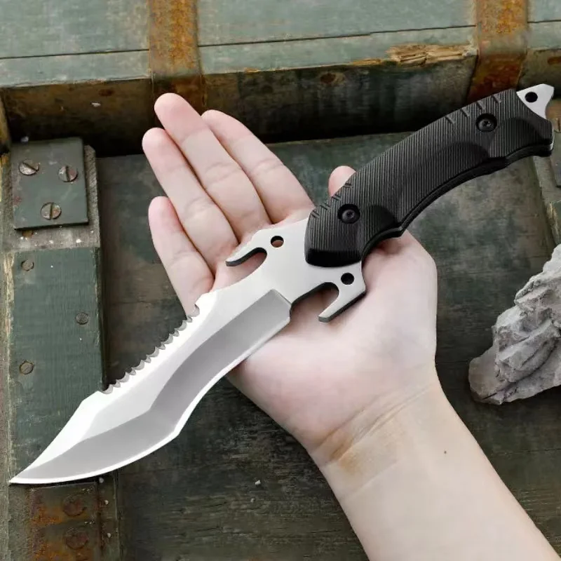 Barbecue Small Straight Knife Fruit Knife Portable Outdoor survival knife black handle Camping Hunting Hike collection gifts