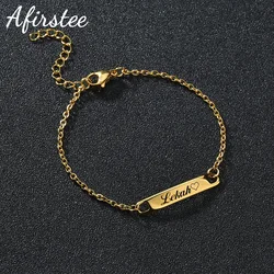Afirstee Stainless Steel Engrave Name Bracelet For Women Custom Date Letter Bracelet Nameplate Girl Jewelry Gift