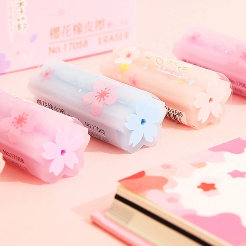 448F Cherry Blossoms Erasers Square Erasers Practical Pencil Erasers for Student