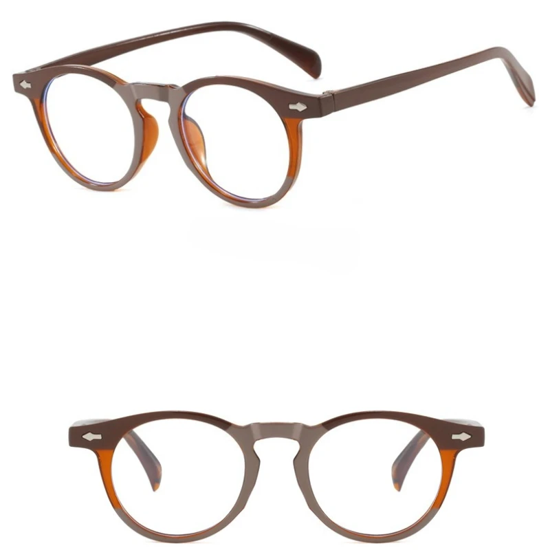 إطار دائري الأرز مسمار مكافحة نظارات الضوء الأزرق موضة اللون حظر مرآة مسطحة إطار دائري صغير نظارات الفهد الرجعية العصرية