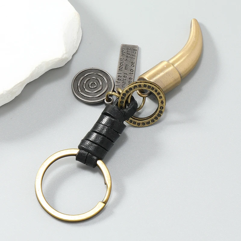 Vintage metal key rings Charm Holder leather keychain